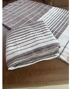 Cotton Bedspread Throw - Checkered Pattern - Chocolate & White