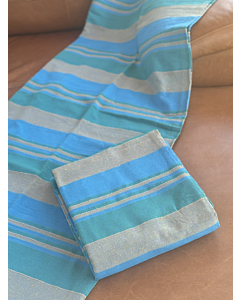 Cotton Bedspread Throw - Chunky Stripe - Aquamarine